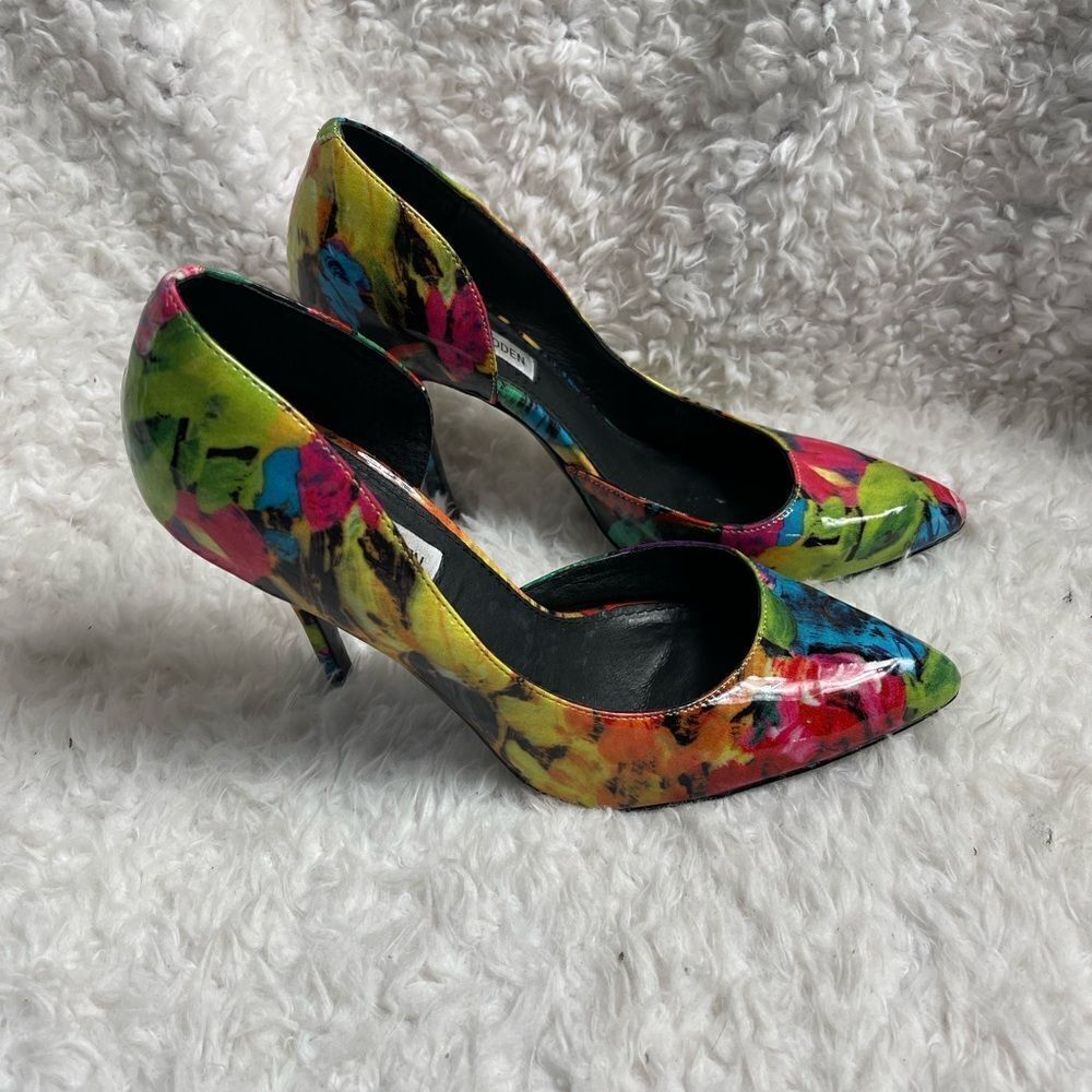 Steve Madden Groovi patent multi marble print slip on 4”heels size 8.5M